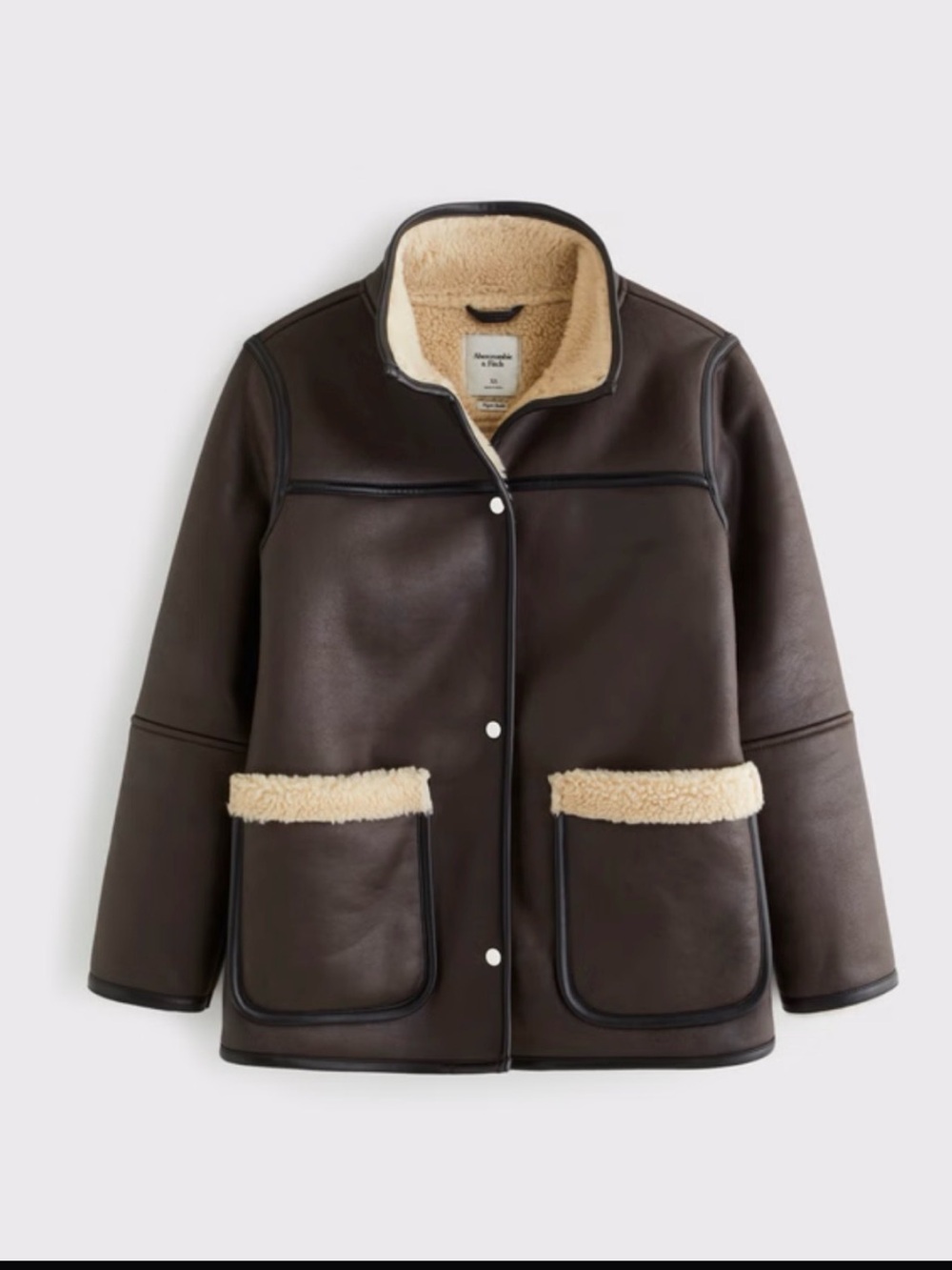 Abercrombie & Fitch Brown Faux Leather Jacket with Cream Shearling